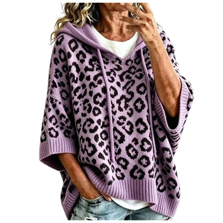 Purple leopard print hooded pullover front detail
