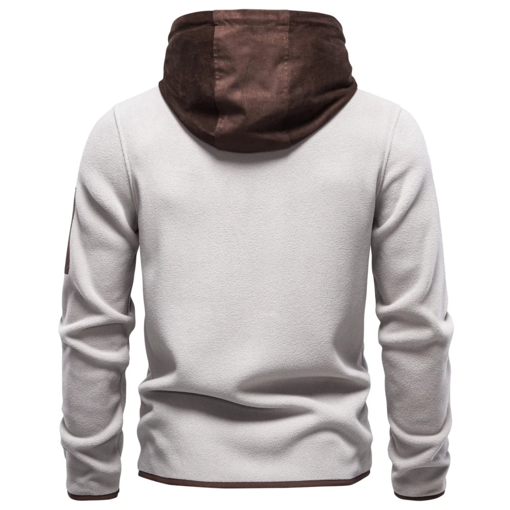 Back view of apricot fleece hooded jacket