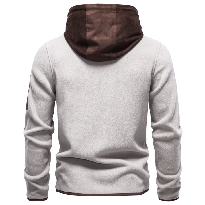 Back view of apricot fleece hooded jacket