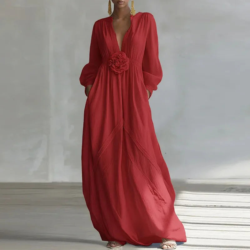 Clara Elegant Deep V Maxi Dress