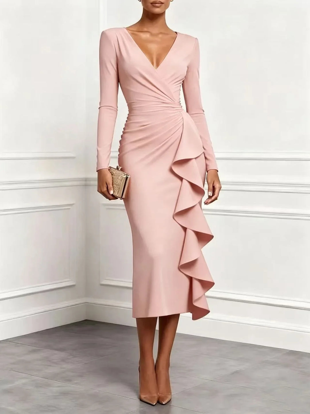 Isadora Ruffle Front Midi Dress