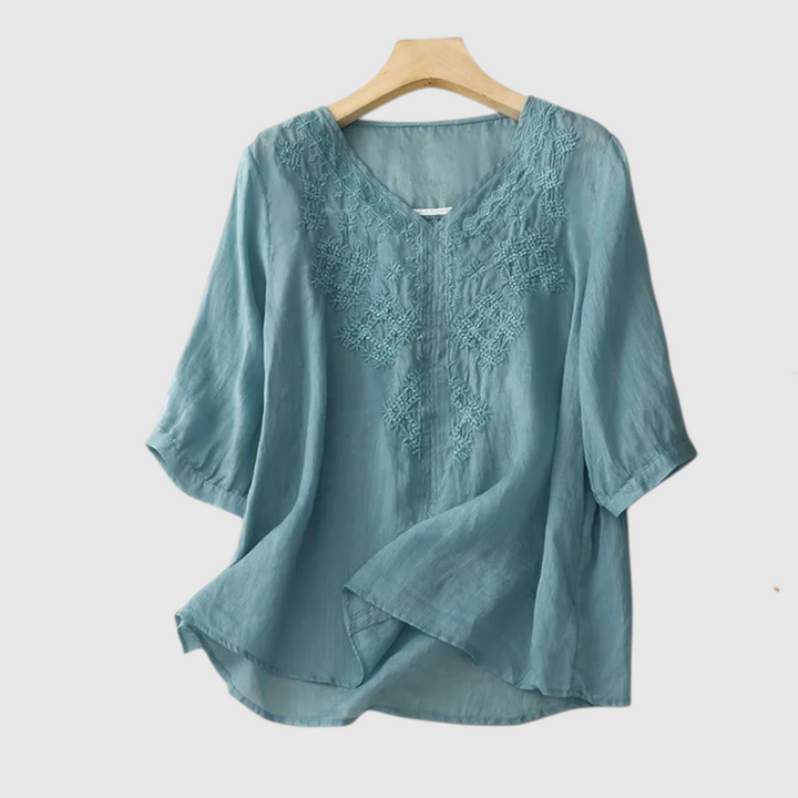 Amoriah Embroidered Linen Blouse