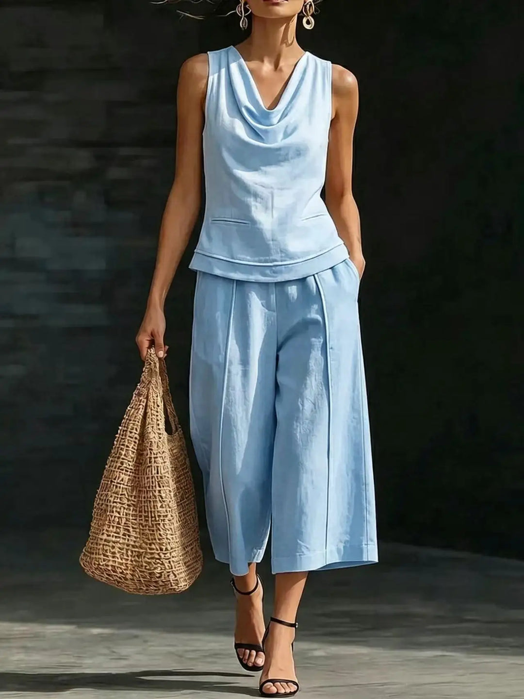 Evelisse Relaxed Cowl Neck Trouser Set