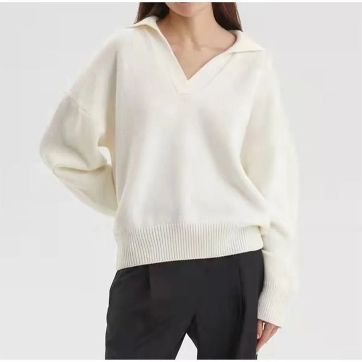 Creamy white polo collar sweater front view