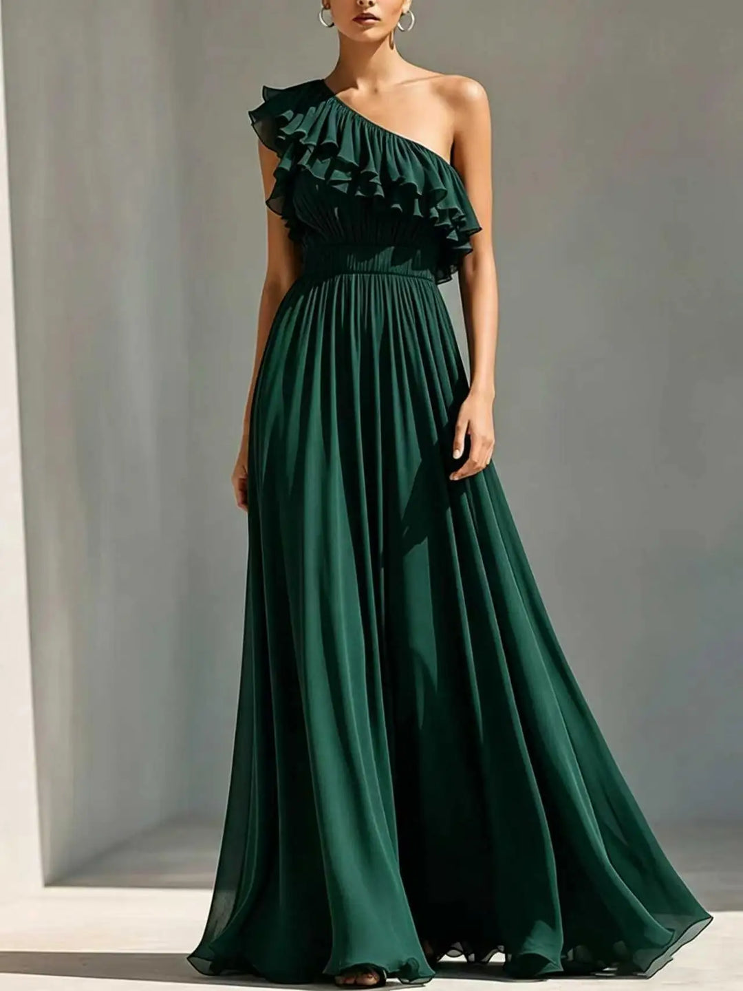 Renata One Shoulder Pleated Wedding Guest Dress