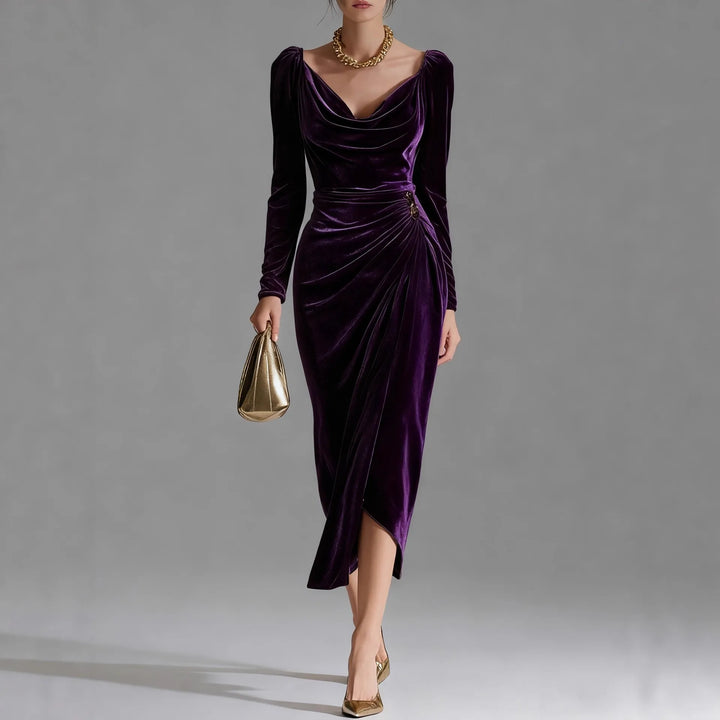 Helena Velvet Ruched Midi Dress
