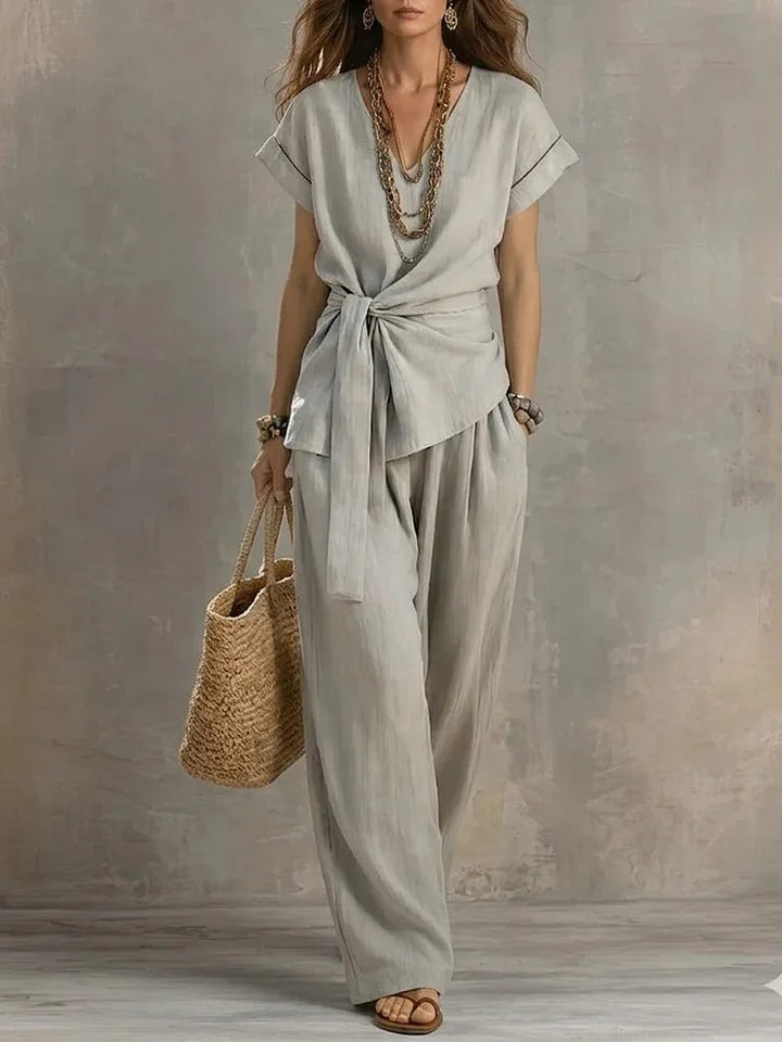 Chiara Relaxed Tie Waist V Neck Lounge Set