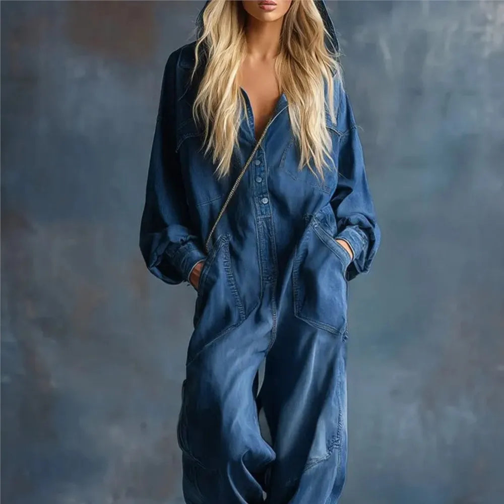 Juniper Hooded Denim Jumpsuit