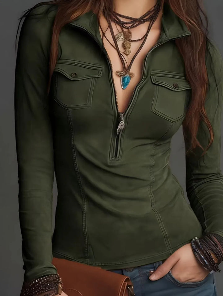 Simone Suede Half Zip Shirt