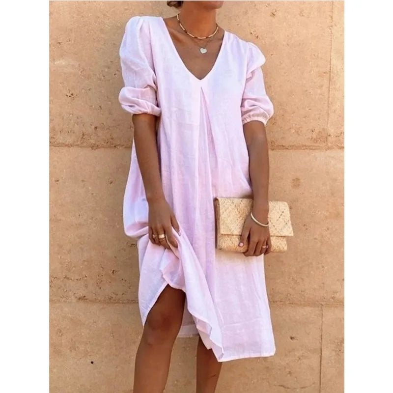 Mirelune Puff Sleeve Midi Dress