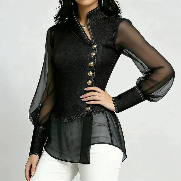 Liora Chiffon Denim Top