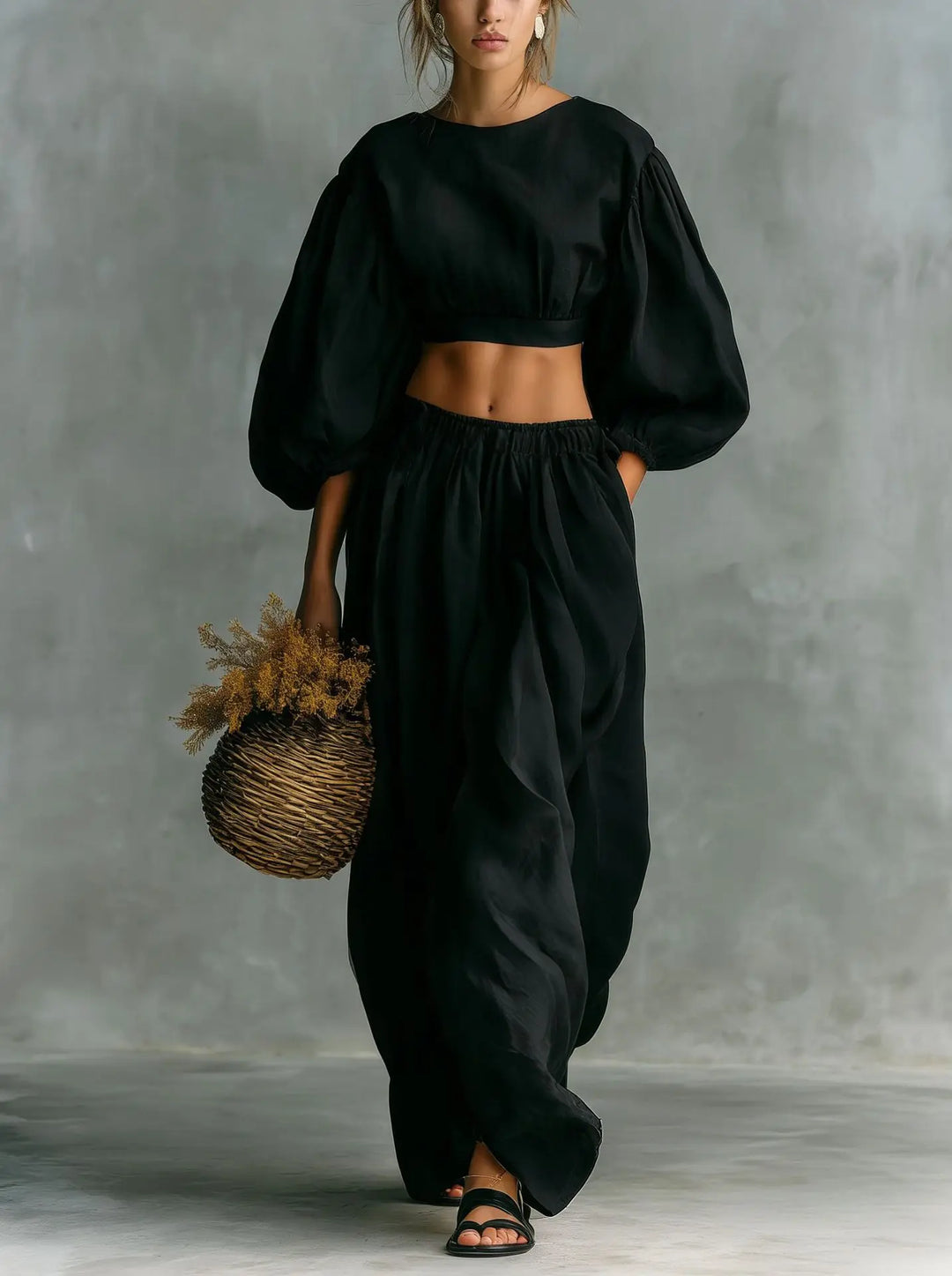 Ysoline Balloon Sleeve Trouser Set