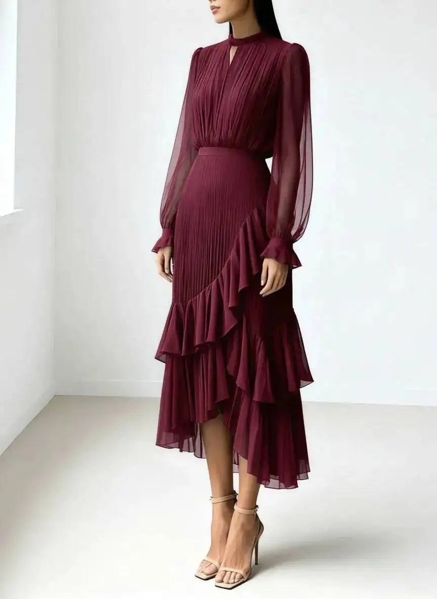 Sireza Pleated Ruffle Midi Dress