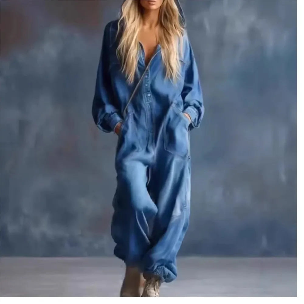Juniper Hooded Denim Jumpsuit