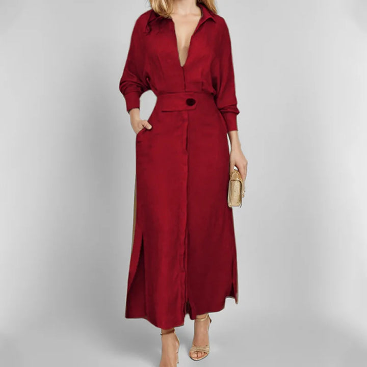 Isabella V Neck Maxi Shirt Dress