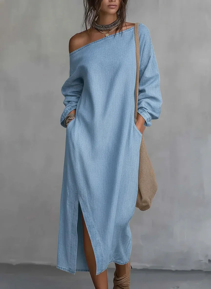 Carolina One Shoulder Linen Maxi Dress