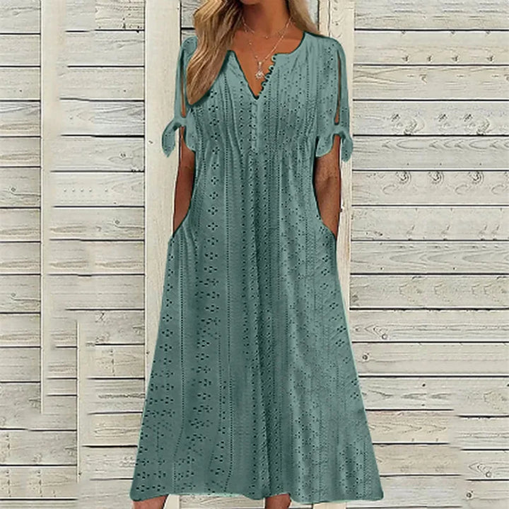 Madeleine V Neck Eyelet Midi Dress