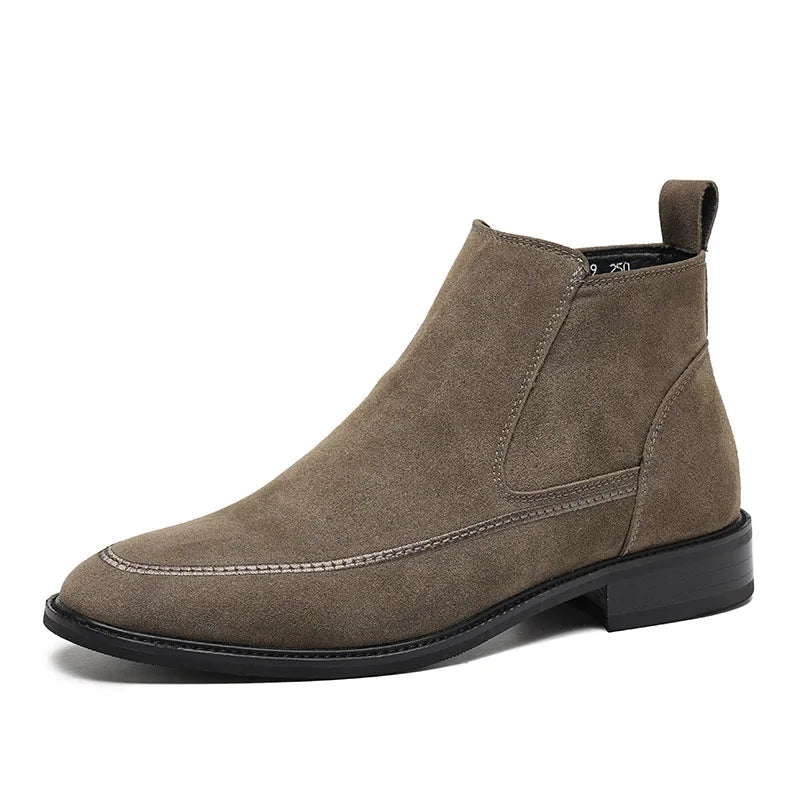 Brown suede Chelsea boot side profile view