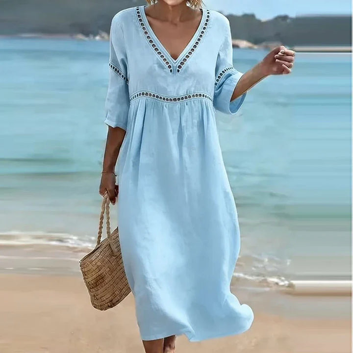 Oakley Hollow Trim V-Neck Midi Dress