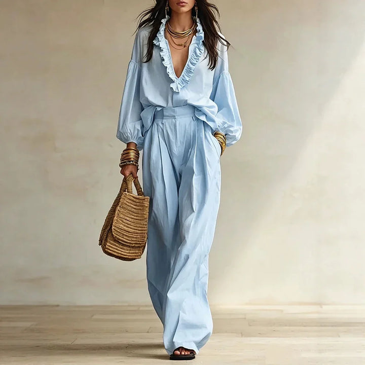 Zarelle Elegant Ruffle Trouser Set