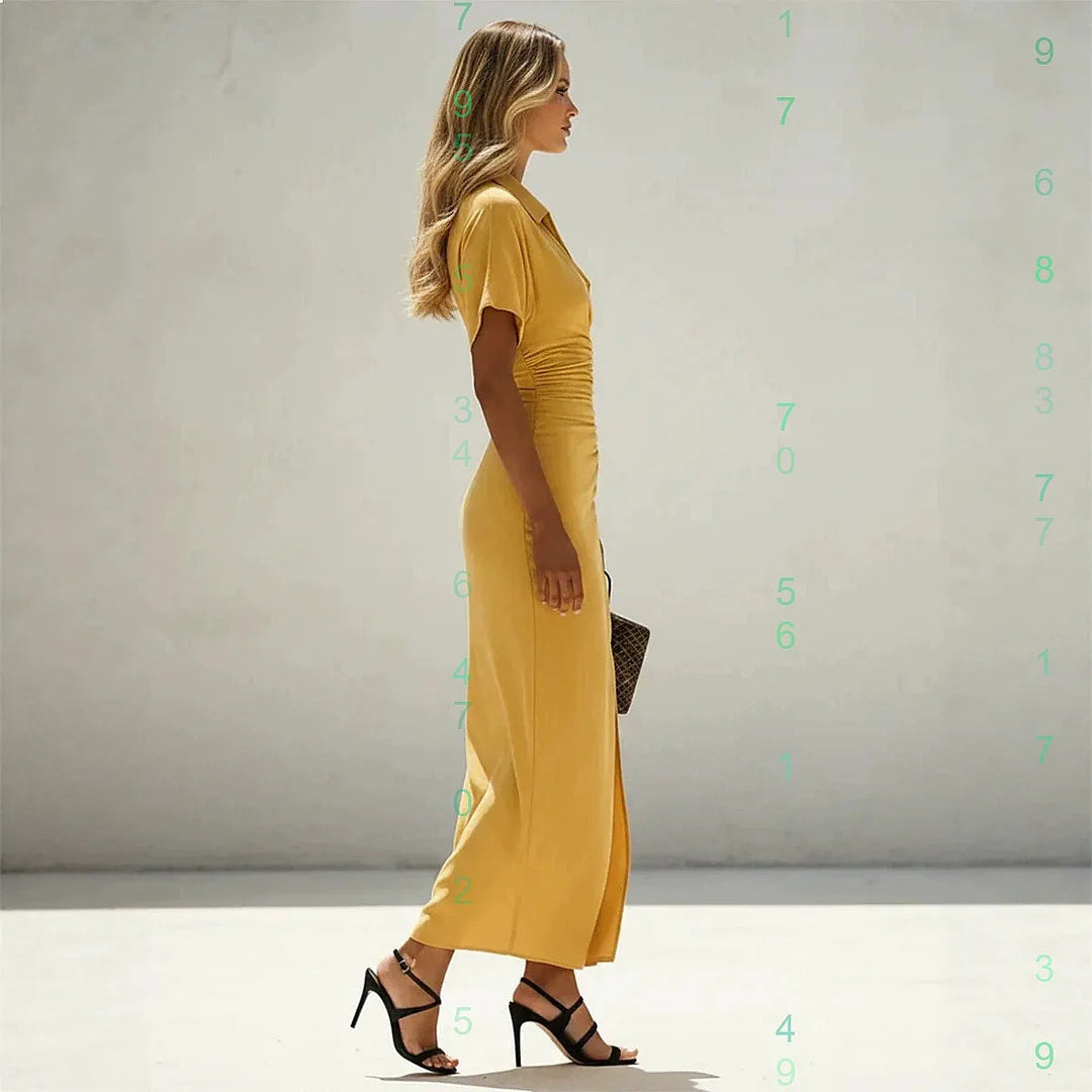 Cielora Elegant Ruched Split Midi Dress