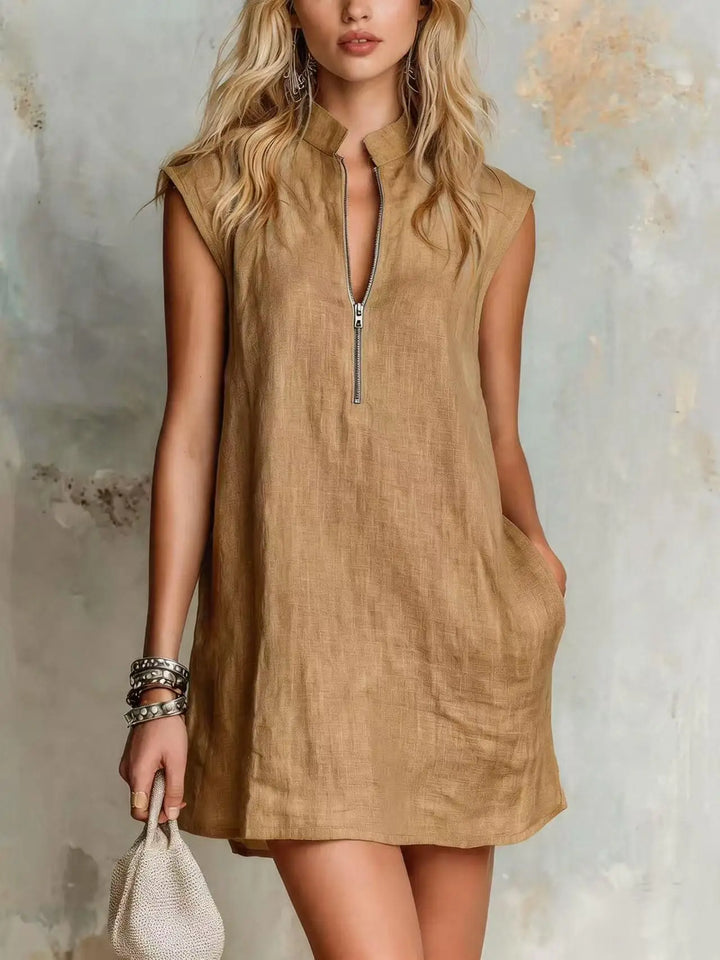 Florence Half Zip Linen Mini Dress