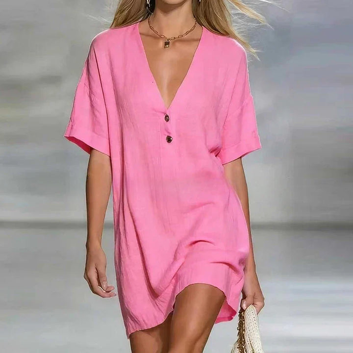Lana V Neck Linen Shirt Dress