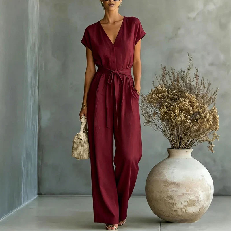Macep Linen V Neck Jumpsuit
