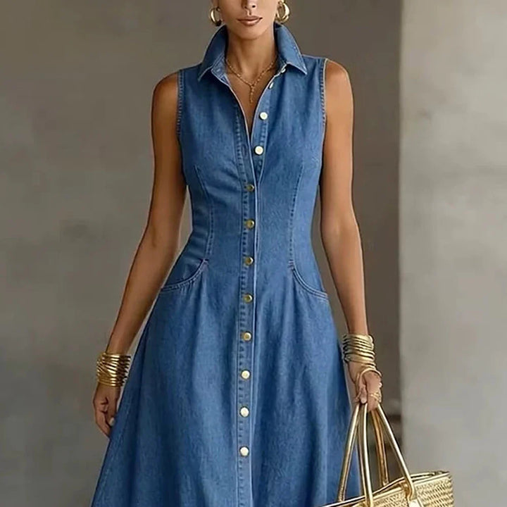 Damaria Ruffle Denim Midi Dress