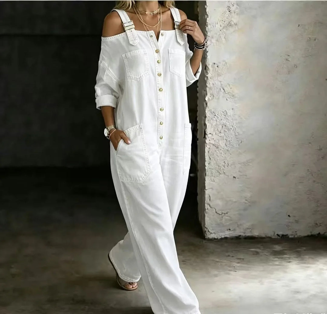 Marina Cold Shoulder Denim Jumpsuit