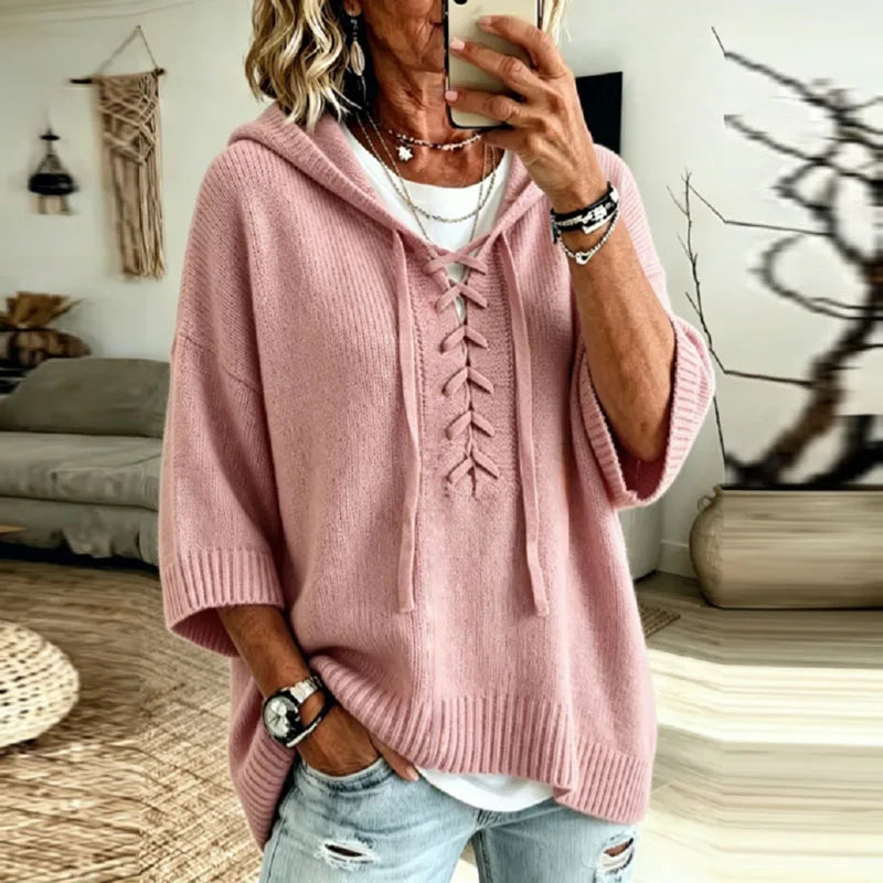 Lucelle Lace Up Hooded Pullover