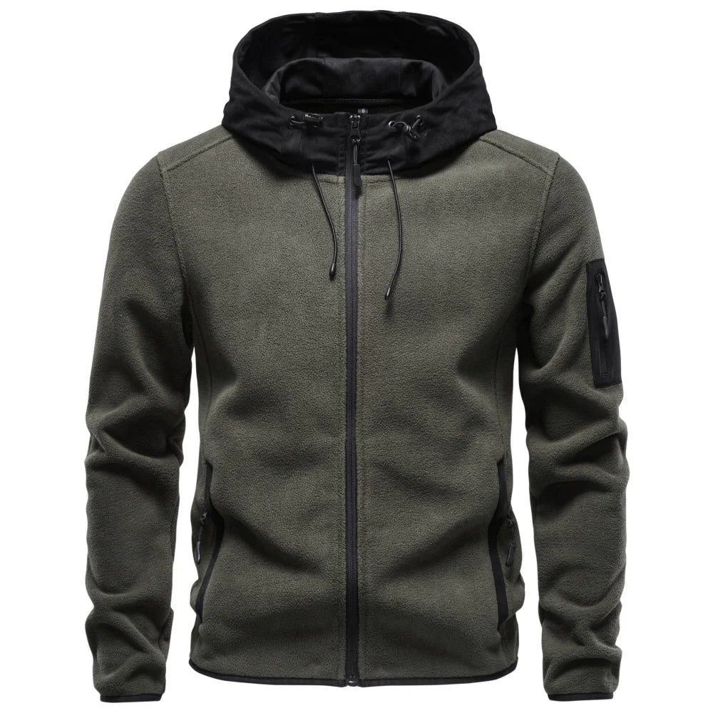 Green fleece hooded jacket front view