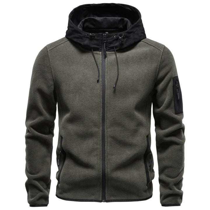 Green fleece hooded jacket front view
