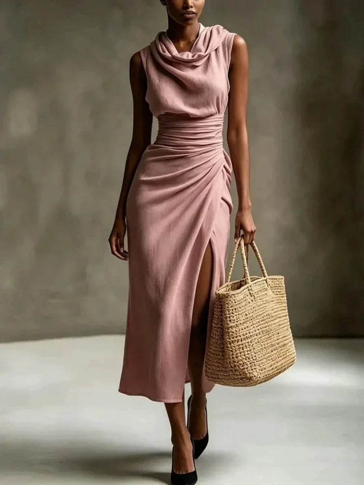 Raisa Ruched Scarf Neck Maxi Dress
