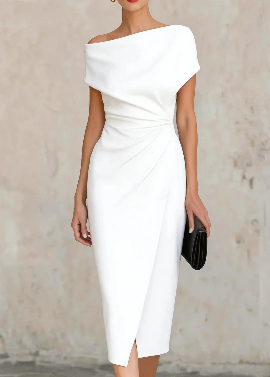 Madina Pleated Slit Midi Dress
