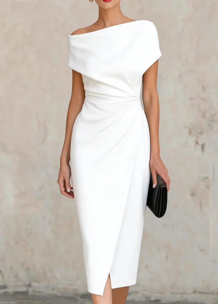 Madina Pleated Slit Midi Dress