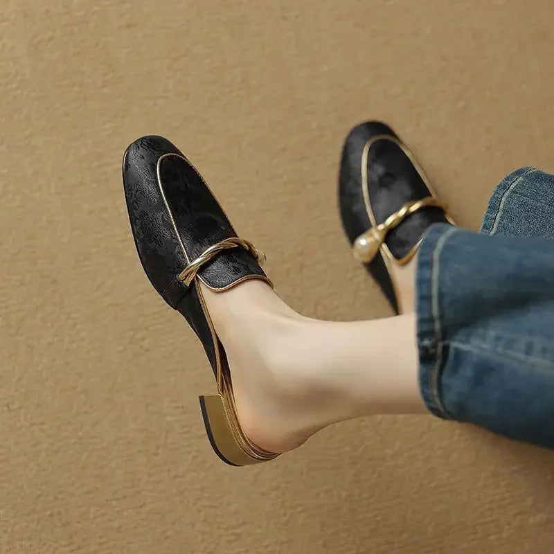 Audrey Floral Embossed Square Toe Sandals