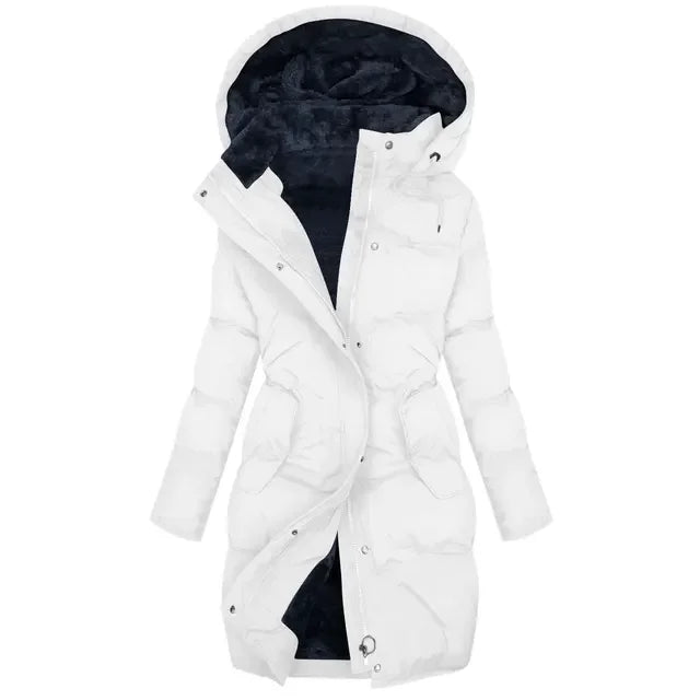 White quilted hooded puffer coat