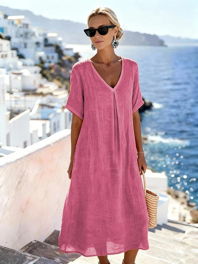 Aurette Relaxed V Neck Summer Midi Dress
