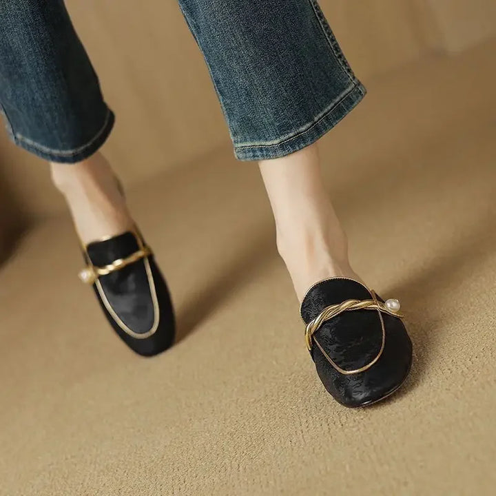 Audrey Floral Embossed Square Toe Sandals