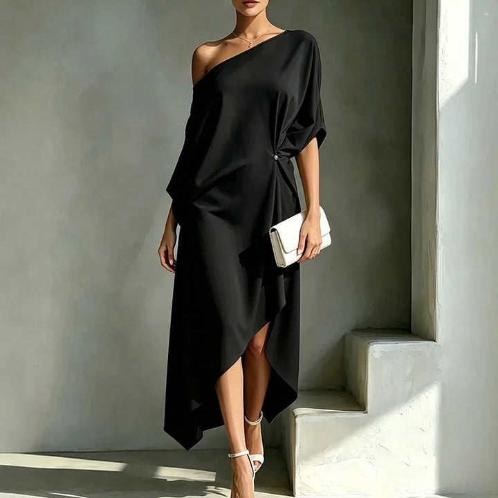 Maribel Elegant Asymmetrical Midi Dress