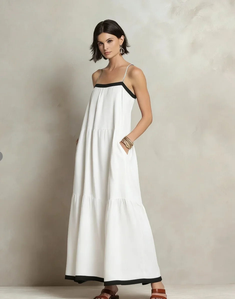 Lenna Bohemian Spaghetti Strap Linen Maxi Dress