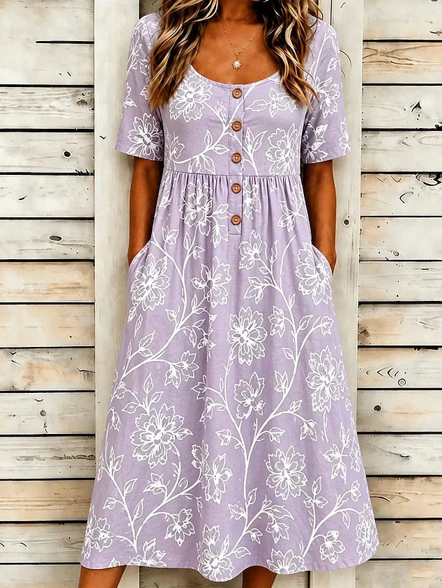 Astoria Boho Floral Button Midi Dress