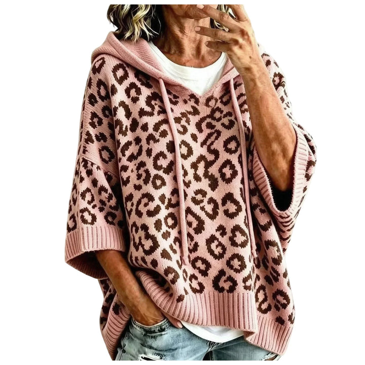 Pink leopard print hooded pullover front detail