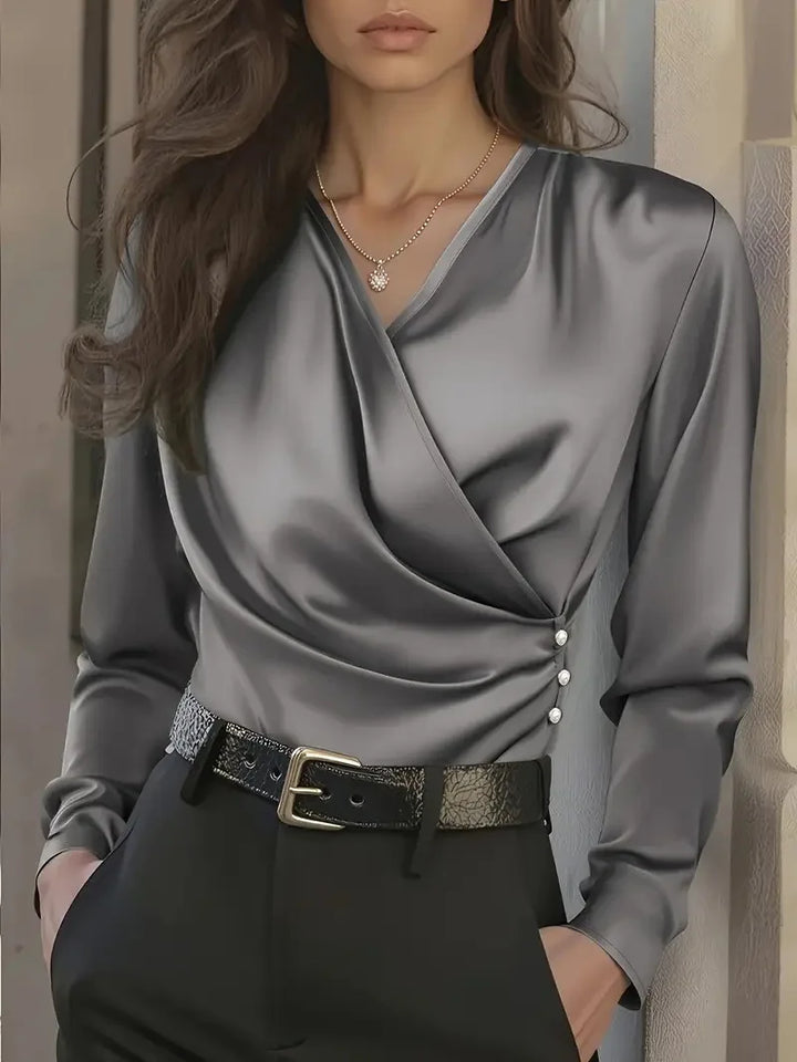 Lovienne Elegant Draped Satin Blouse