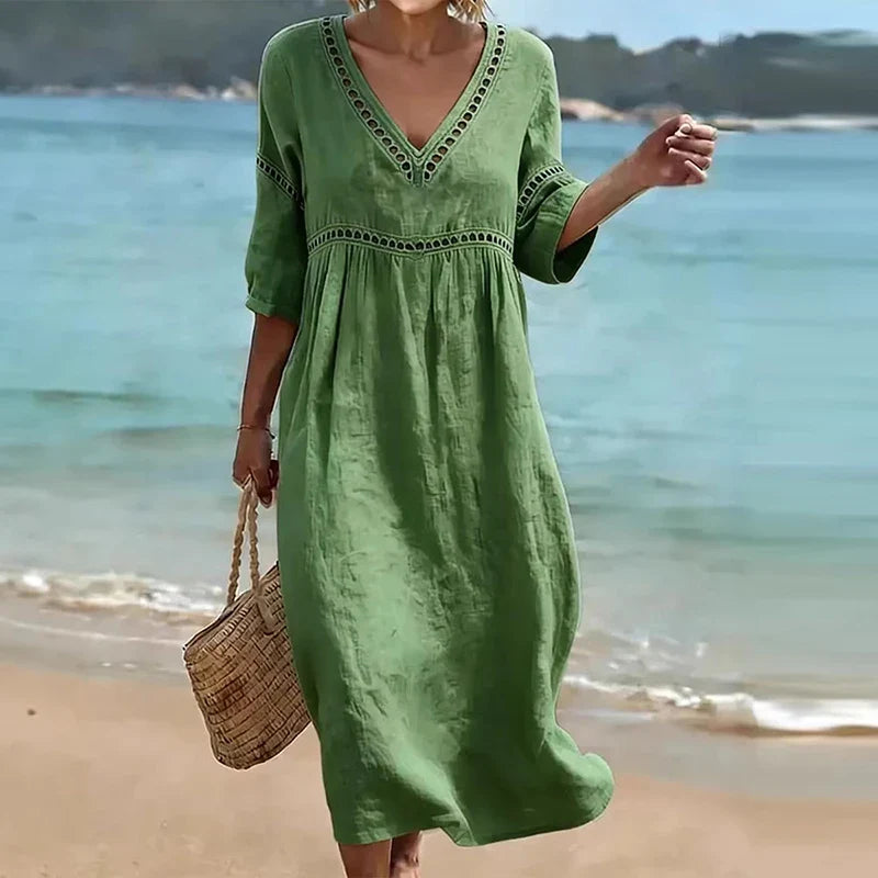 Oakley Hollow Trim V-Neck Midi Dress