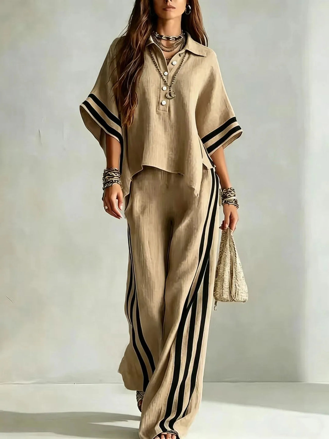 Ferona Striped Wide Leg Pant Set