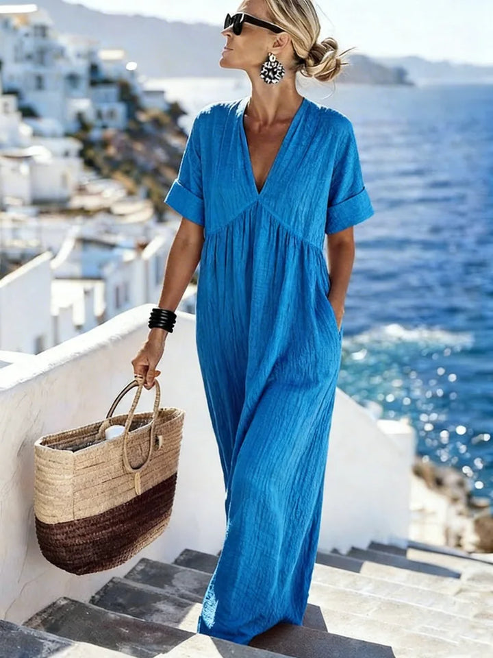 Solenne Elegant Relaxed V Neck Maxi Dress