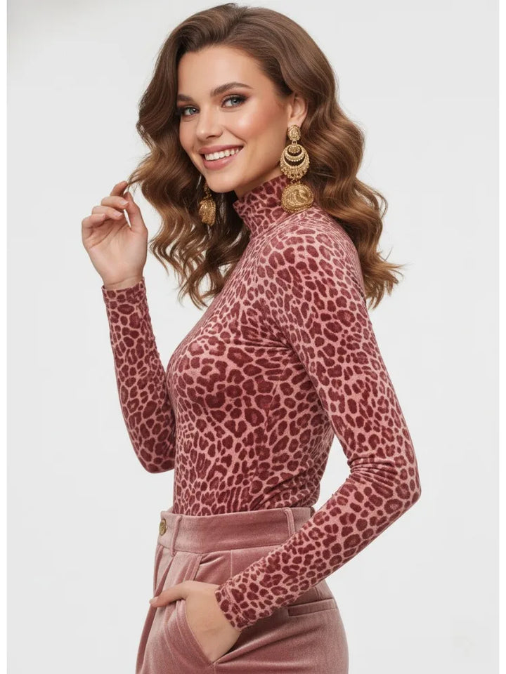 Zyla Leopard Turtleneck Top