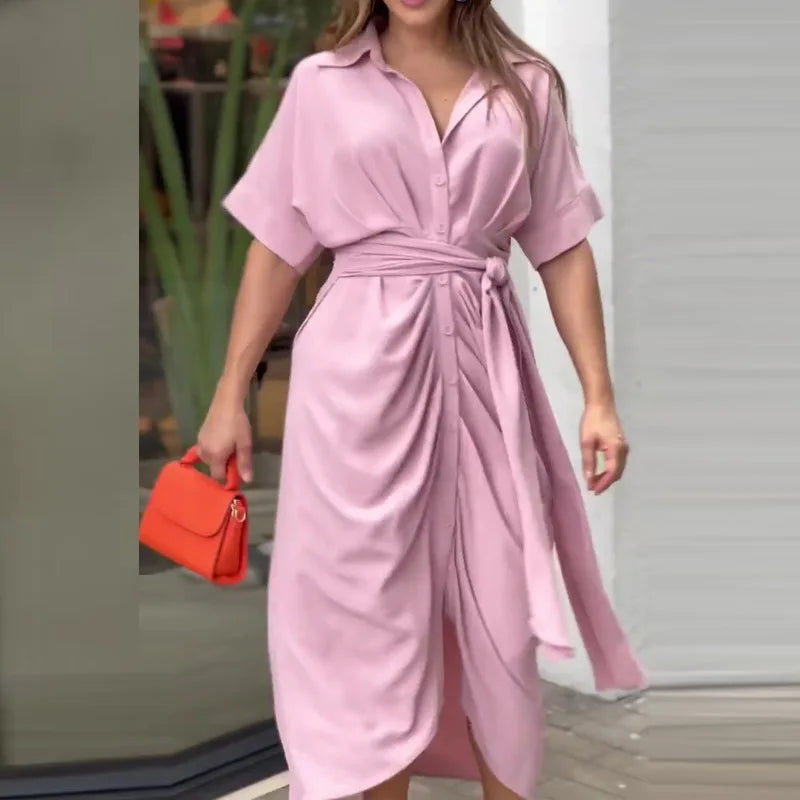 Ailsa Printed Tie Waist Shirt Midi Dress